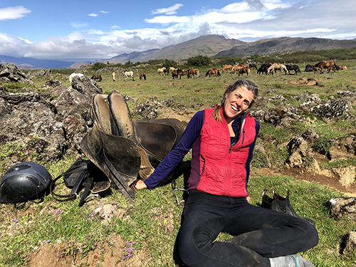 Taking a break while horseback riding on our Iceland retreat