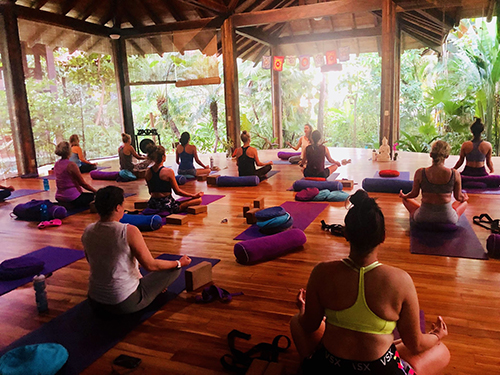 Yoga during our women's surf camp Costa Rica