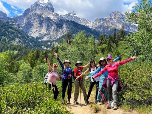 Women hiking near Jackson Hole, Wyoming on a Women's Adventure Retreat