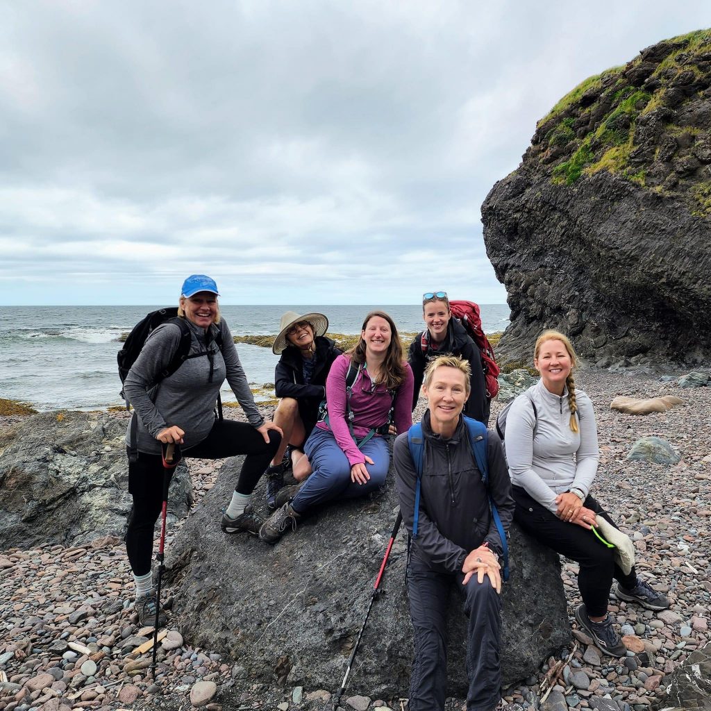 A group of women hiking on the Newfoundland women's retreat.