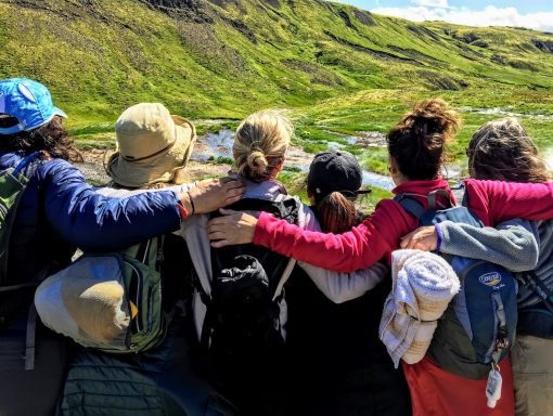 group of women hiking on Newfoundland adventure retreat