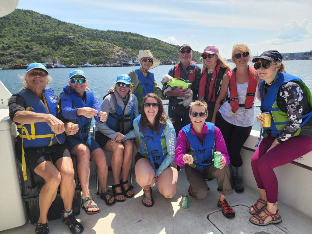 A group of Questers on a boat during our Newfoundland women's retreat.